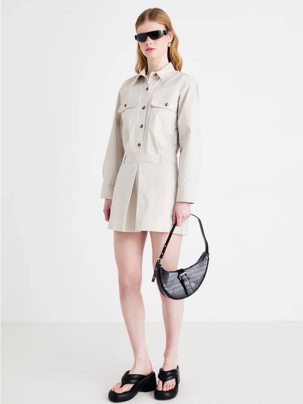 Abercrombie & Fitch Light Beige Utility Shirt Dress